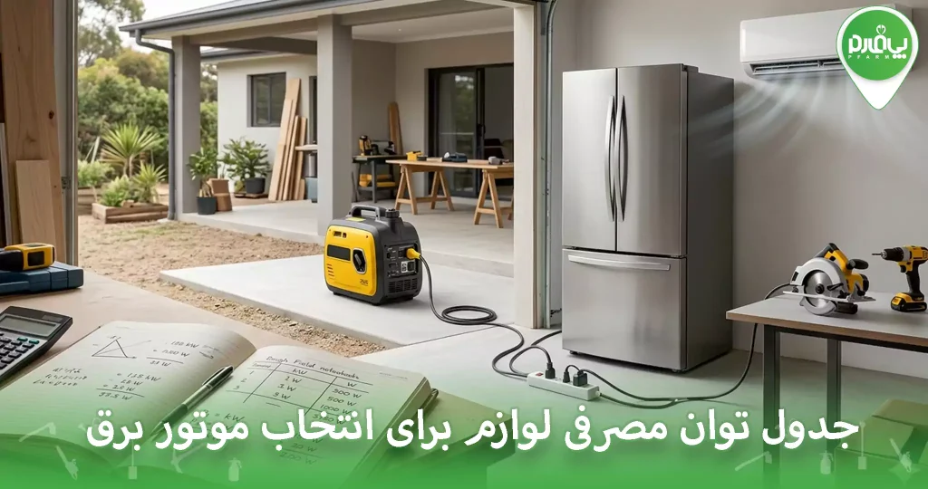 جدول توان مصرفی لوازم برای انتخاب موتور برق
